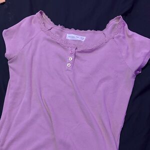 abercrombie kids Lavender Lace-Trim Ribbed Henley Top